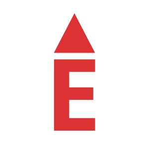 A red letter e with an arrow in the middle.